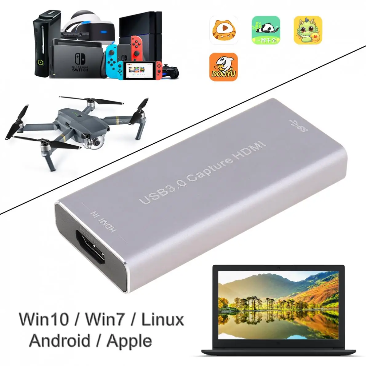HDMI 1080P 60FPS USB3.0 UVC HD карта видеозахвата с высокоскоростным интерфейсом USB3.0 и конструкцией Driveless Поддержка HDMI