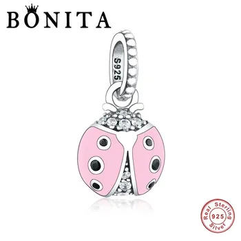 

100% 925 Sterling Silver Pink Ladybird Pendant Charm Fit Original Brand Charms Bracelet Animal Beads For Making Berloque Gifts