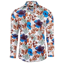 Camisas ocasionais havaianas de manga comprida dos homens magro apto praia imprimir camisas design de moda primavera verão masculino homme blusa floral