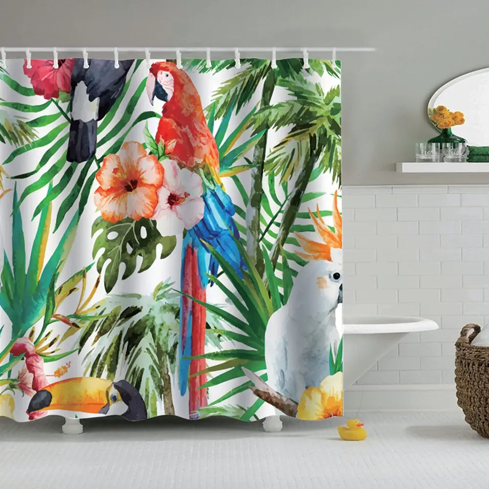 Dafield Parrot занавеска для душа джунгли красочные птицы на ветках деревьев попугай тема тропическая природа растения занавеска для душа