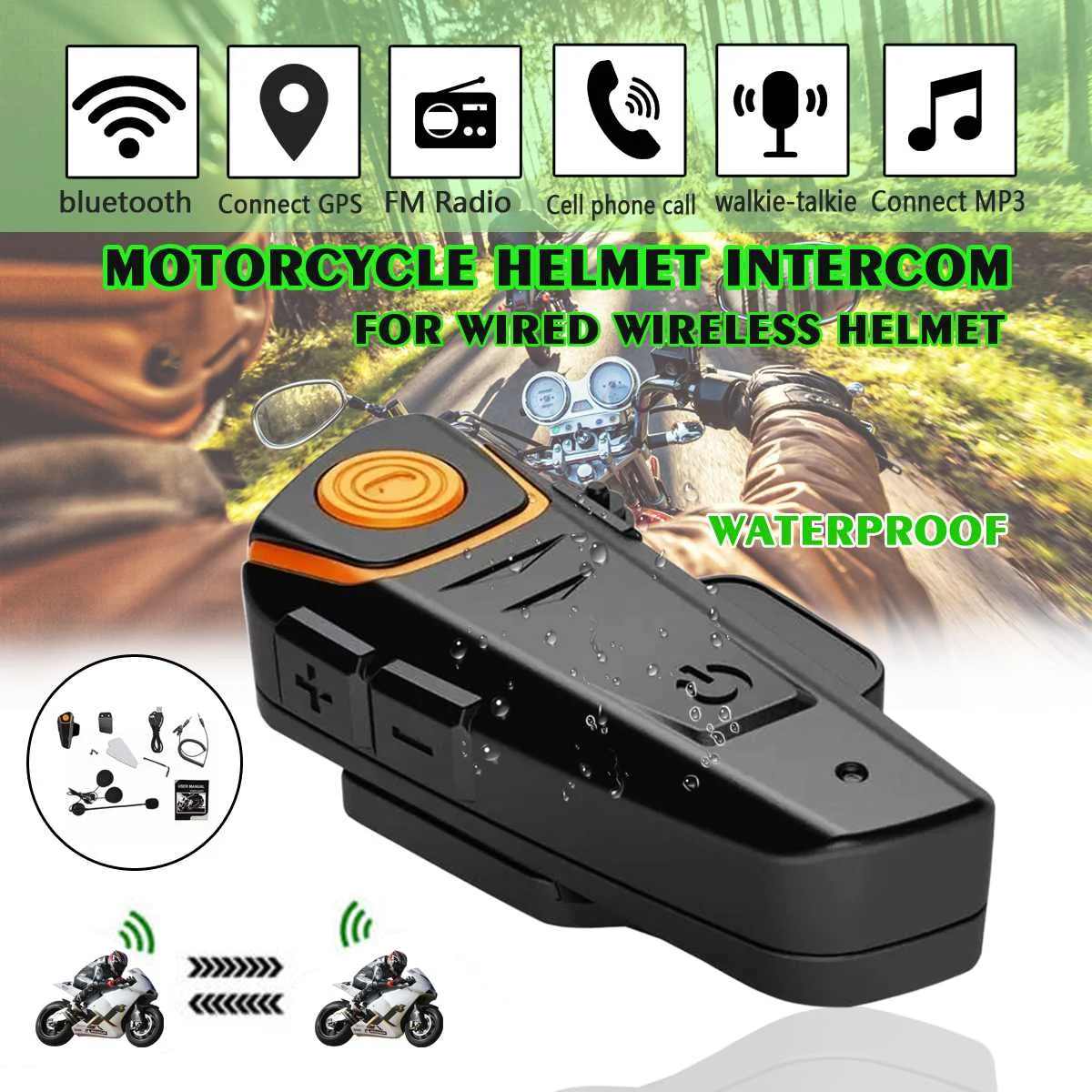 

Waterproof BT-S2 Multi BT Interphone 1000M Motorcycle Bluetooth Helmet Intercom Intercomunicador Moto Interfones Headset FM MP3