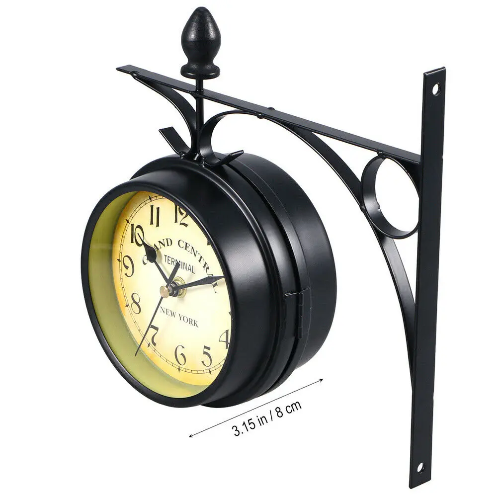 Home Living Rom Decor Double Side Vintage Wall Clock Outdoor Garden Outside Wall Art Decoration Salon Decorative Watch Wall