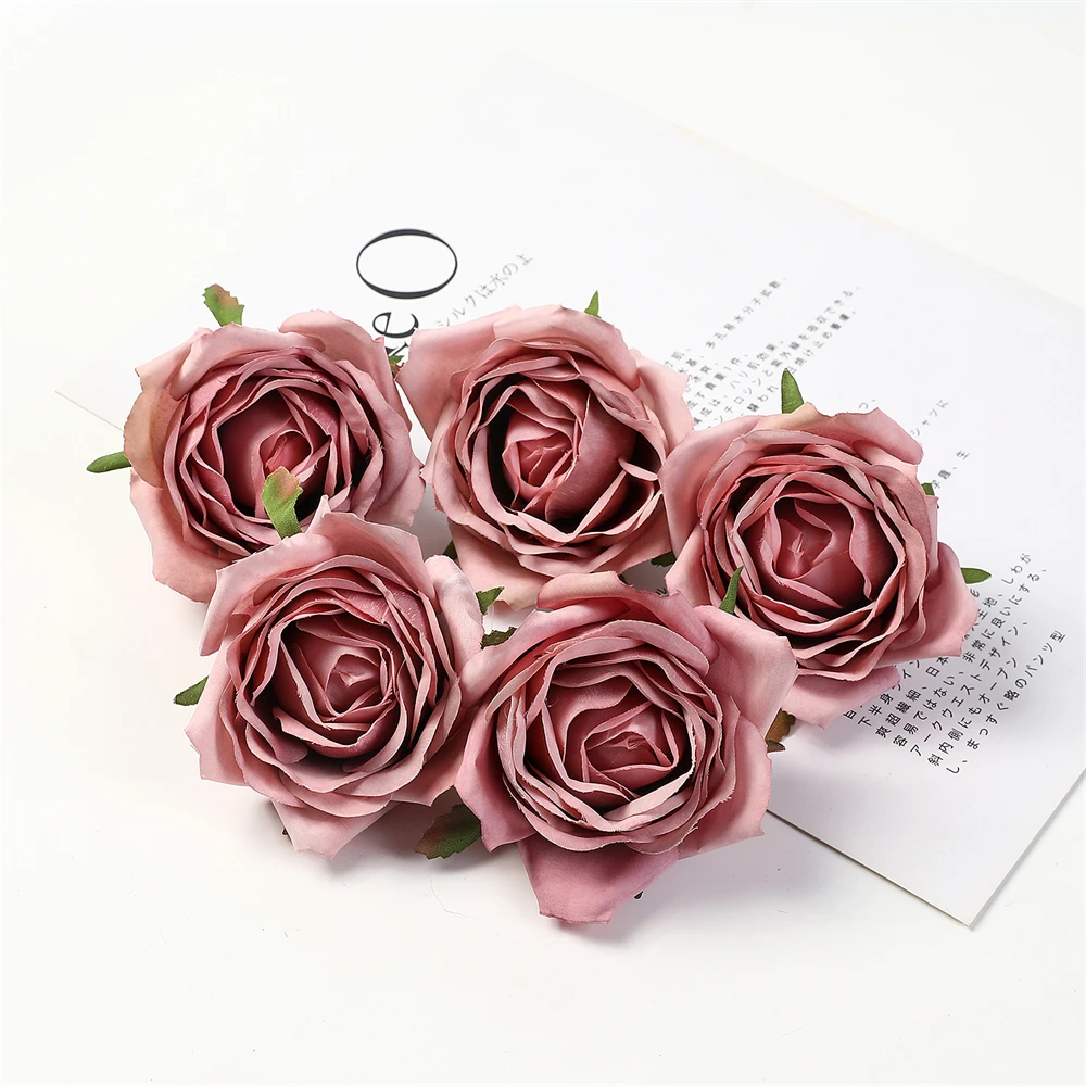 5PCS Champagne Rose Buds Artificial Roses Head Fake Rose Buds Artificial Silk Flower For Wedding Bride Bouquet Filler Home Decor