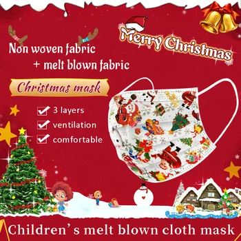 

10/50/100/200/500pcs Disposable Kids Christmas Face Mask 3 Layer Filter Breathable Mask Cartoon Children Print Face Mouth Masks