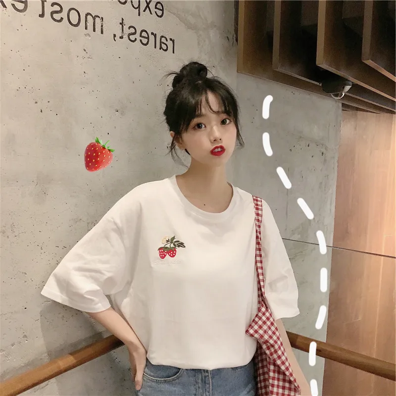 Хлопковая футболка Vogue, женская футболка Harajuku, короткий рукав, Ulzzang, футболка, топ, тройники, Женская винтажная одежда, размер, вышивка