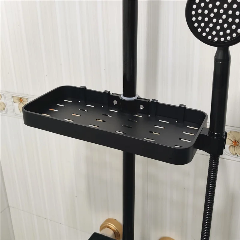 Беспробиваемый лоток ванная комната стойка Алюминиевая душевая трубка лоток полка с крючками J99Store - Цвет: Black