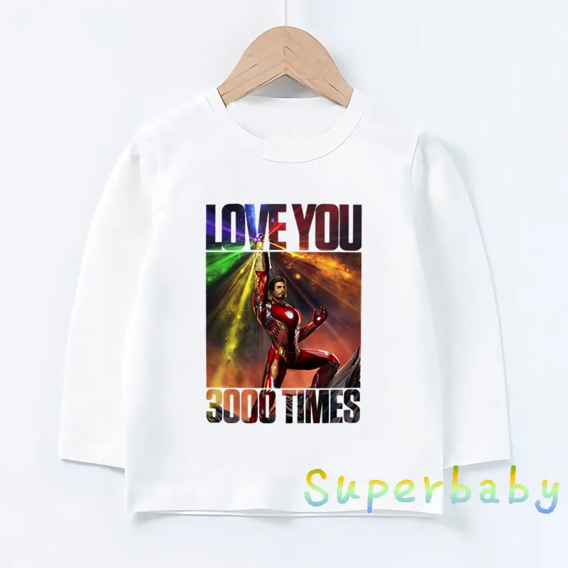 Детская футболка с принтом «Железный человек» и надписью «I Love You 3000» Повседневные Забавные топы для маленьких мальчиков и девочек, детская футболка с длинными рукавами LKP5283 - Цвет: LKP5283-F