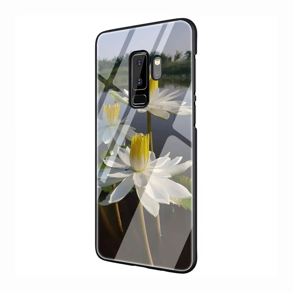 G10 EWAU цветок лотоса чехол из закаленного стекла для телефона для samsung S7 край S8 S9 S10 Note 8, 9, 10, плюс A10 20 30 40 50 60 70 - Цвет: G10