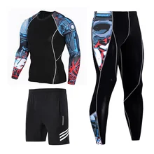 Мужской компрессионный спортивный костюм, Быстросохнущий Спортивный костюм для тренировки пота, мужской спортивный костюм для бега