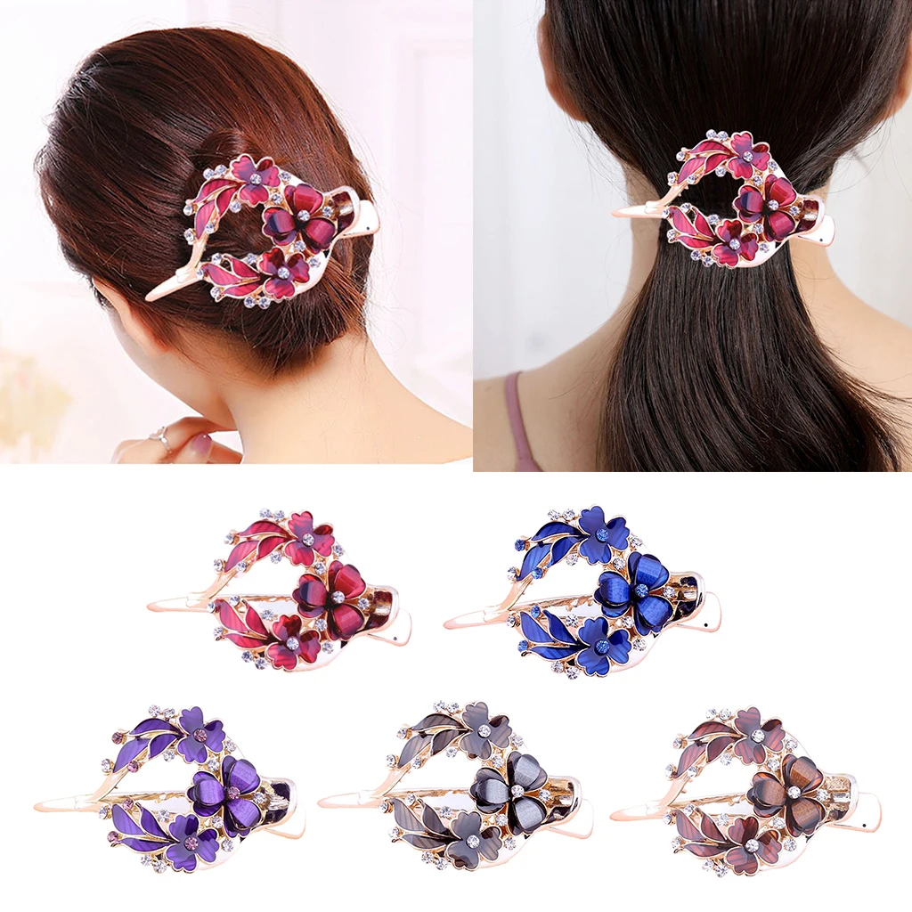 Lady Floral Hair Clip Zircon Casual Thick Hair Pin Clamp Crab Barrette Updo Tool Women Rhinestones Small Flower Hair clips
