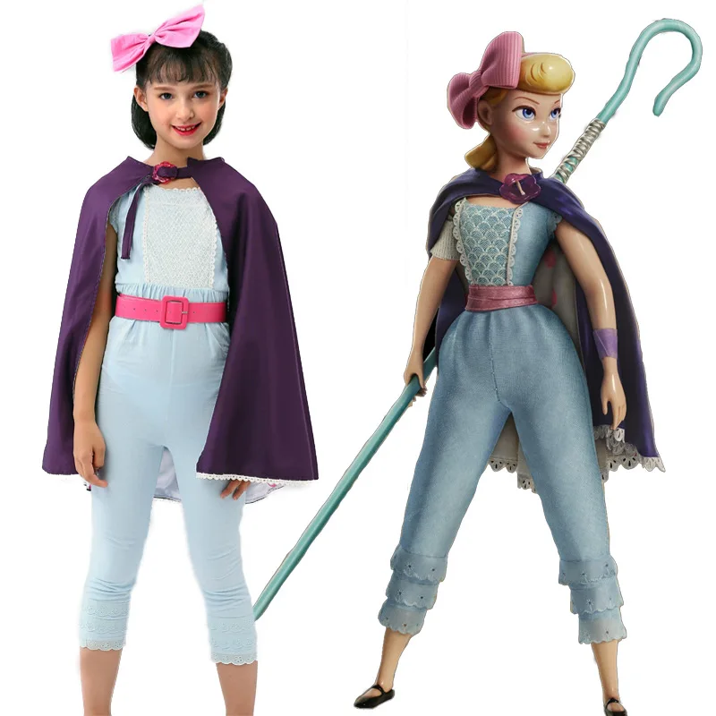 

Toy Story 4 girls Cosplay Bo Peep Jumpsuit costume Halloween Cosplay Costume For Kids Little Girls party dress Jumpsuit + cloak