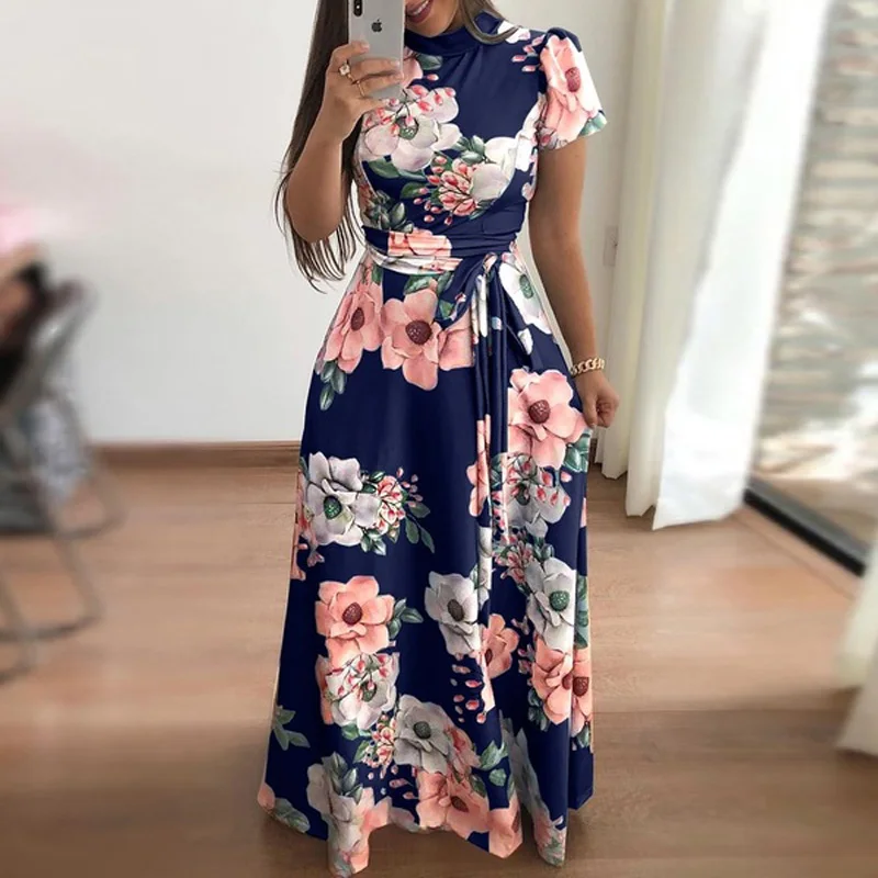 Summer Long Dress Floral Print Boho Beach Dress Tunic Maxi Plus Size Dresses Women Evening Party Dress Sundress Vestidos - Цвет: dark blue