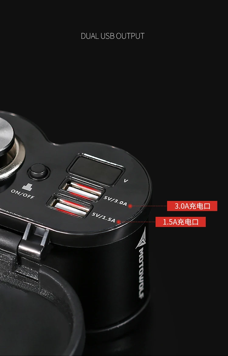 Handlebar Rearview 2in1 Waterproof Metal 2 USB Motorcycle Cigarette Lighter Phone Charger Socket Motorbike Phone Charger Adapter