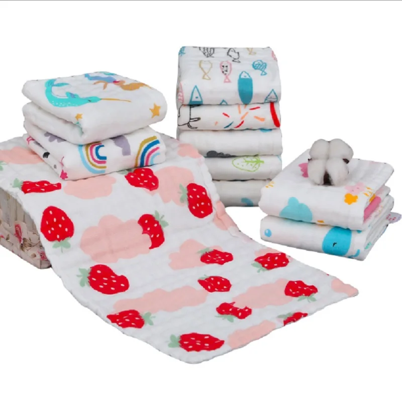 5pcs/lot 6 layer Muslin Cotton Baby Towel Handkerchief Colorful Kids Wipe Cloth Newborn Baby Face Towel Bibs Feeding Towel 25*25