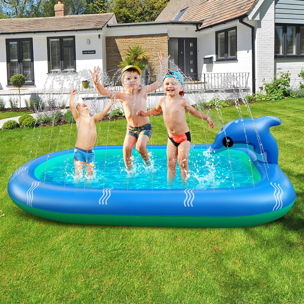 Almohadilla de delfín rociador para exteriores, playa de césped para niños, piscina de remo inflable creativa, portátil, PVC, fiesta de jardín, agua superior