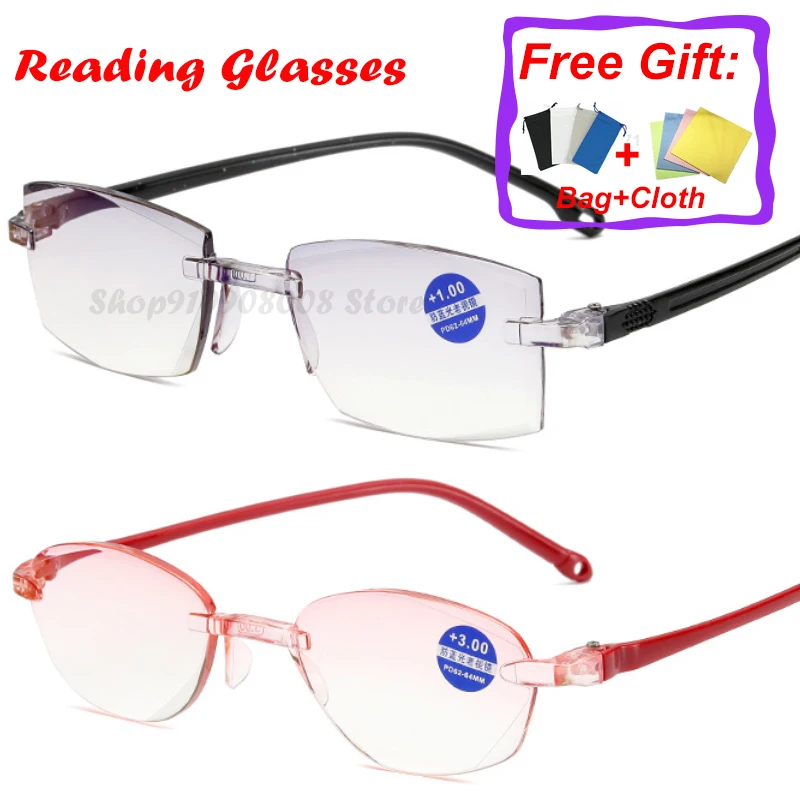 

Rimless Diamond Trimming Reading Glasses+1.0 +1.50 +2.0 +2.50 +3.0 +4.0 For Men Women Elderly Anti Blue Light Reading Glass