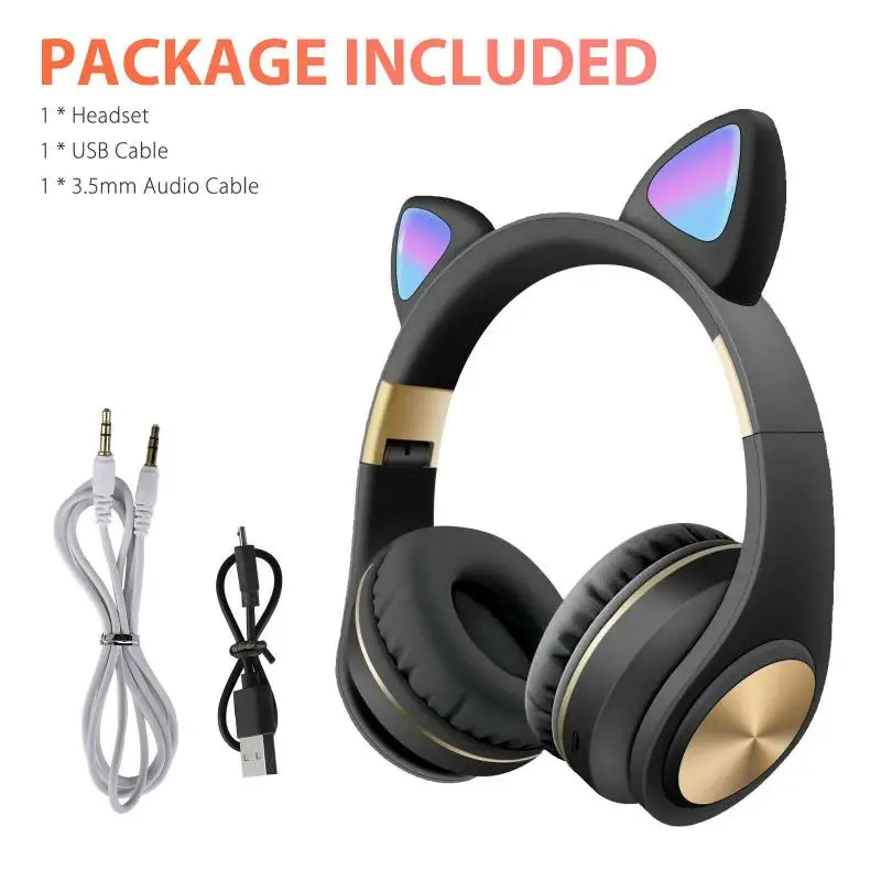 Cute Glowing Wireless Bluetooth Earphone For Kids Gift Music Gaming Headset Folding Stereo Headphones With Noise Canceling Mic