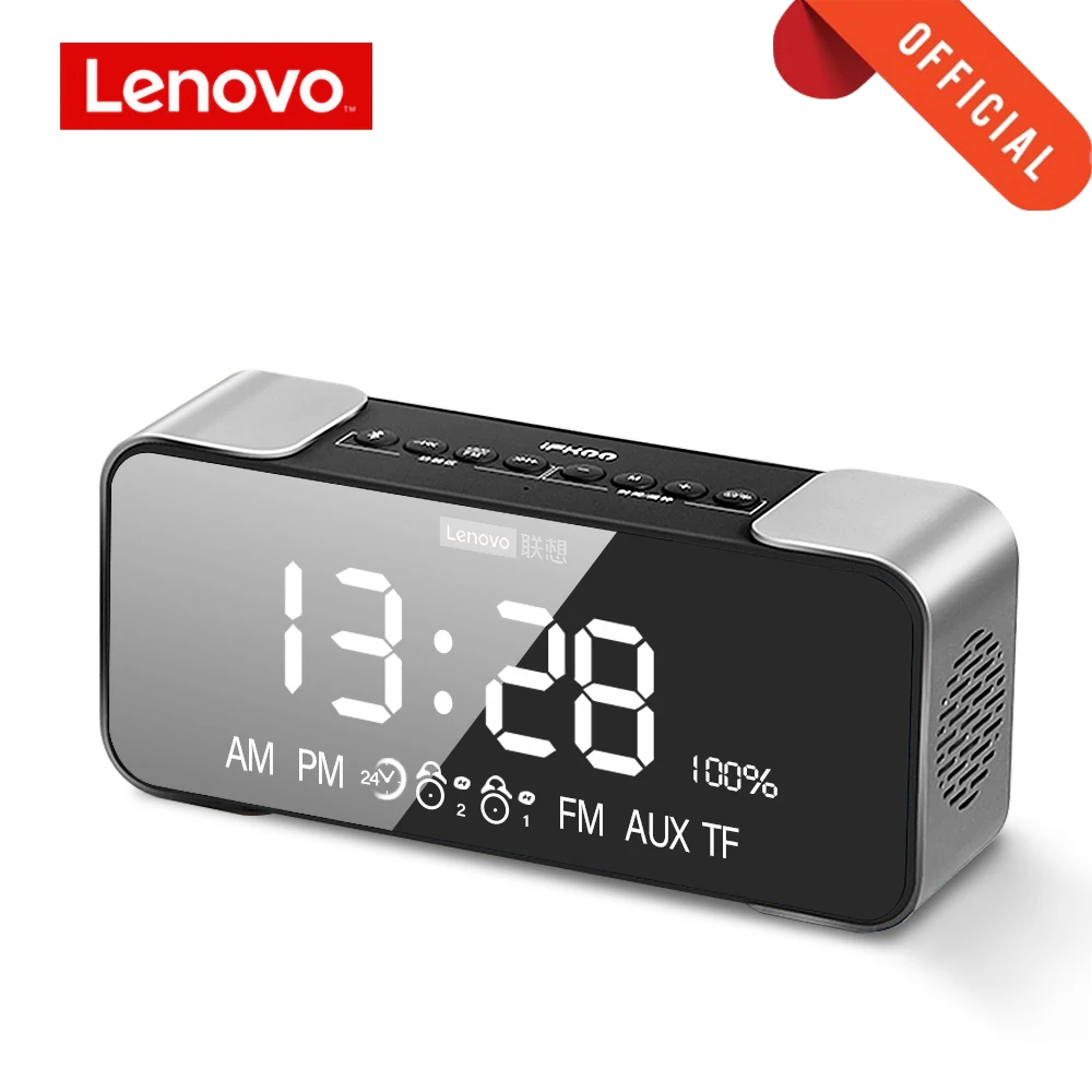 Original Lenovo L022 Portable Bluetooth Wireless Speaker Bass LED Alarm clock TF card AUX FM Wireless Loudspeaker Built-In Mic
