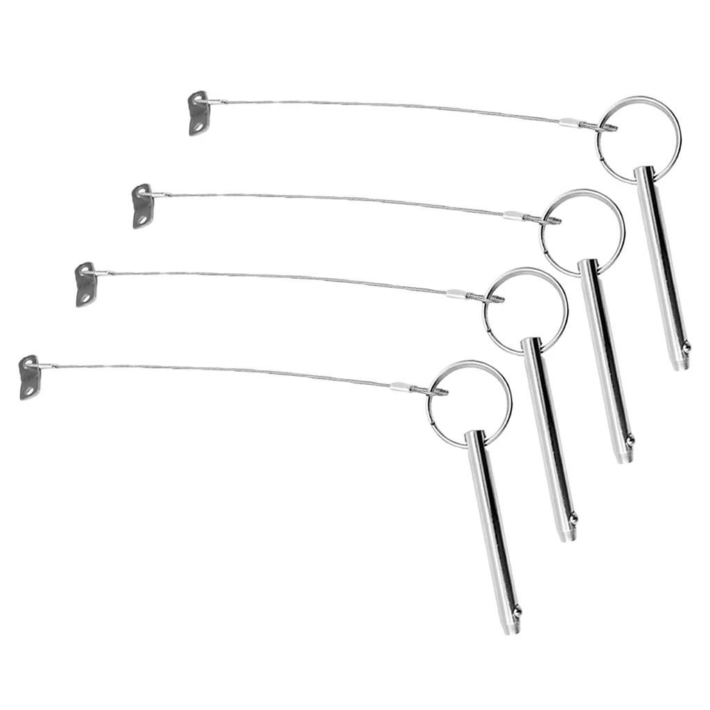4x Boat Bimini Top 316 Stainless Steel Quick Release Pin w/ 240mm Lanyard