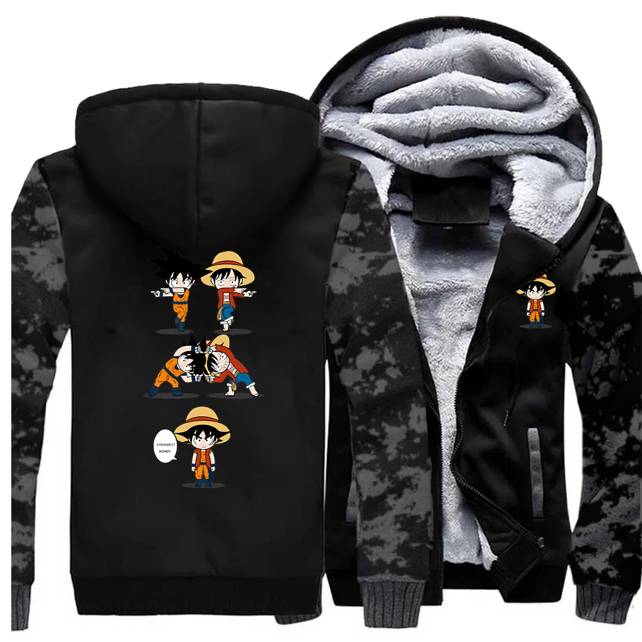 Luffy VS Goku толстые камуфляжные толстовки японского аниме зимняя куртка мужская флисовая крутая Дизайнерская куртка Драконий жемчуг кроссовер цельный