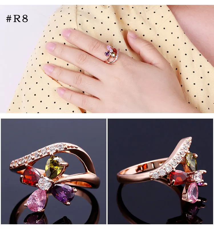 Оригинальное 9 видов стилей, разноцветное Сверкающее женское кольцо с листьями, богемный стиль, CZ Циркон, Кристальные украшения из цветов, вечерние кольца с растительным дизайном
