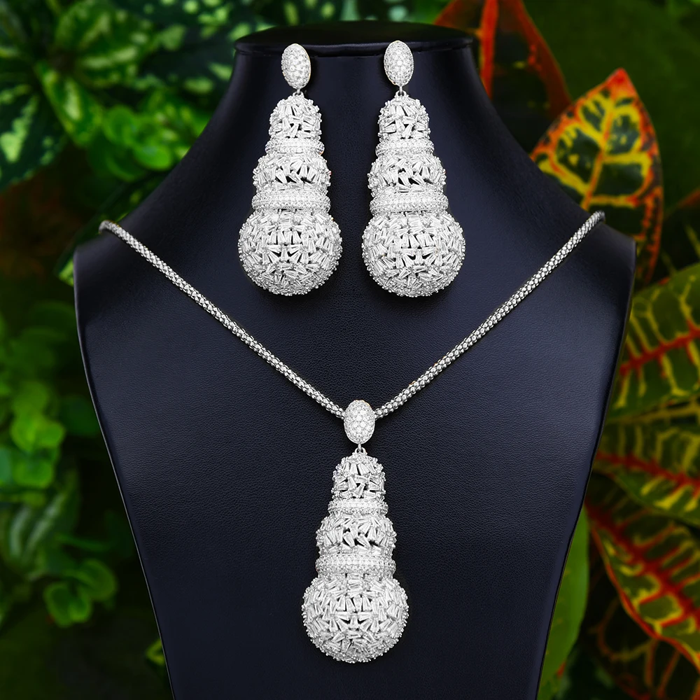 

SISCATHY New Luxury Disco Cubic Zircon Nigerian Necklace Earring Jewelry Sets For Women Wedding Indian Dubai Bridal Jewelry Sets