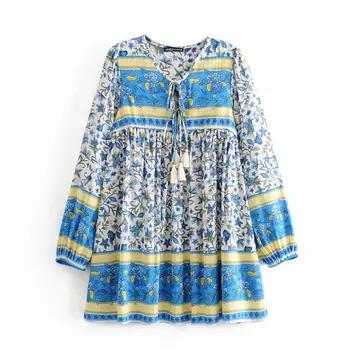

2020 new Spring Summer European Rayon Flower Bohemian zaraing women dress sheining vadiming female dress Yup8448