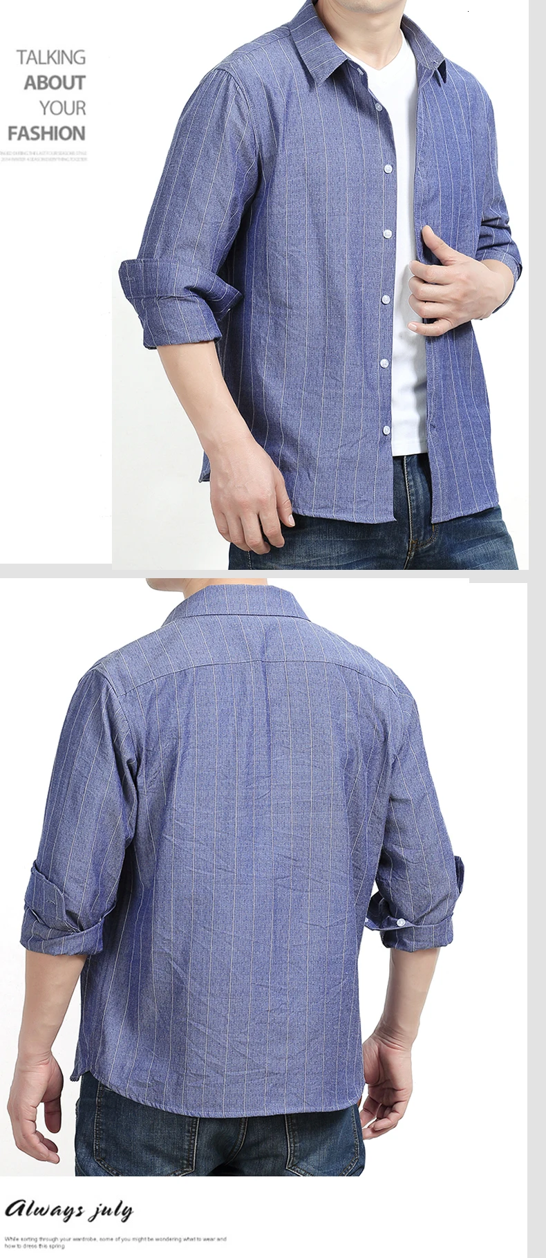 6XL 8XL 5X Men's Oxford Cotton Fashion Stripe Casual Long Sleeve Shirts Retro Style High Quality Design Men's Dress Shirts Blous