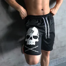 Шорты для фитнеса для мальчиков, мужские летние быстросохнущие спортивные штаны большого размера с черепом