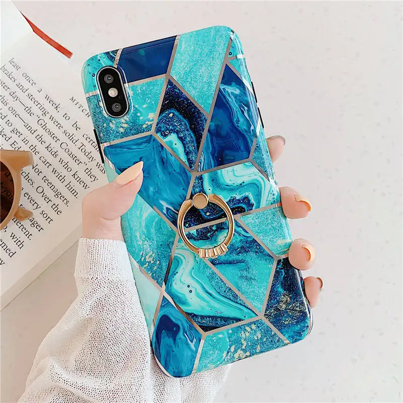 Blue A401 Чехол-подставка FLYKYLIN для iphone 11 Pro Max X XS XR 7 8 Plus 6 S 6 S, чехол для huawei P30 Pro P20 Lite, силиконовый мраморный чехол - Цвет: Blue A401
