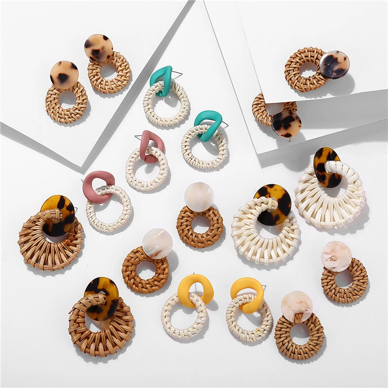 

YAOLOGE Multiple Korea Handmade Bamboo Braid Pendent Drop Earrings For Women 2019 New Fashion Rattan Vine Knit Long Earrings
