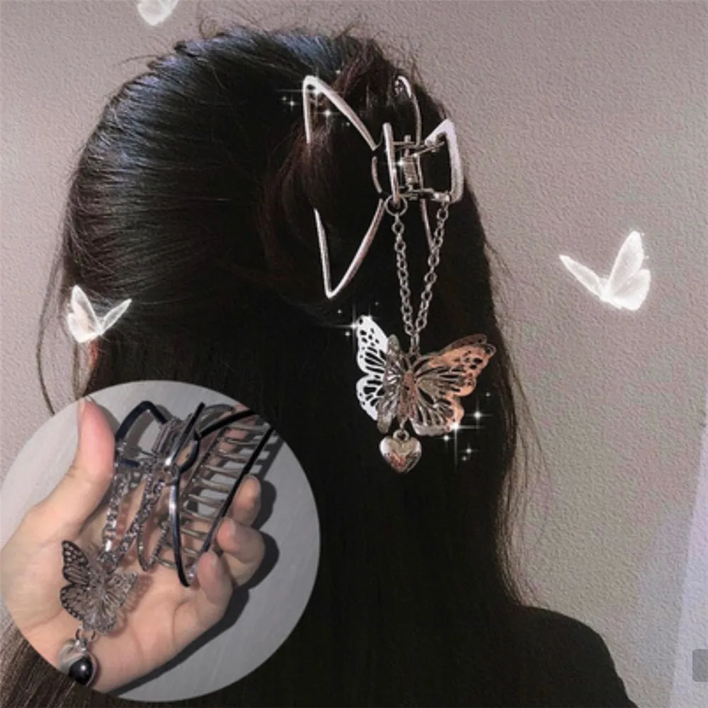 

Korea Love Tassel Pendant Hollow Butterfly Fashion Metal Catch Shark Clip Duckbill Barrette Hairpin Hair Accessories Women