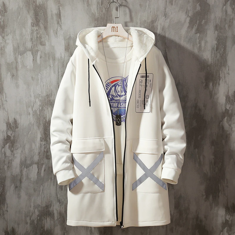 Deals Winter Long Fleece Jacket Men Fashion Harajuku Thick Windbreaker Overcoat Male Outwear Hip Hop Streetwear Coats Male DG530