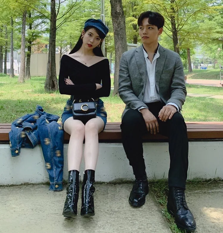 Kpop IU Lee Ji Eun же уличная мода синий с длинным рукавом джинсовые куртки короткое пальто и сексуальная сумка Хип мини-юбка Женский комплект из двух предметов