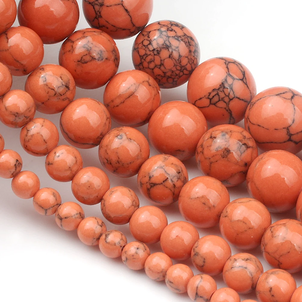 Natural Gem Stone Orange Howlite Turquoises Stone Beads 4/6/8/10/12mm Bracelet Fit Diy Charm Beads For Jewelry Making15''