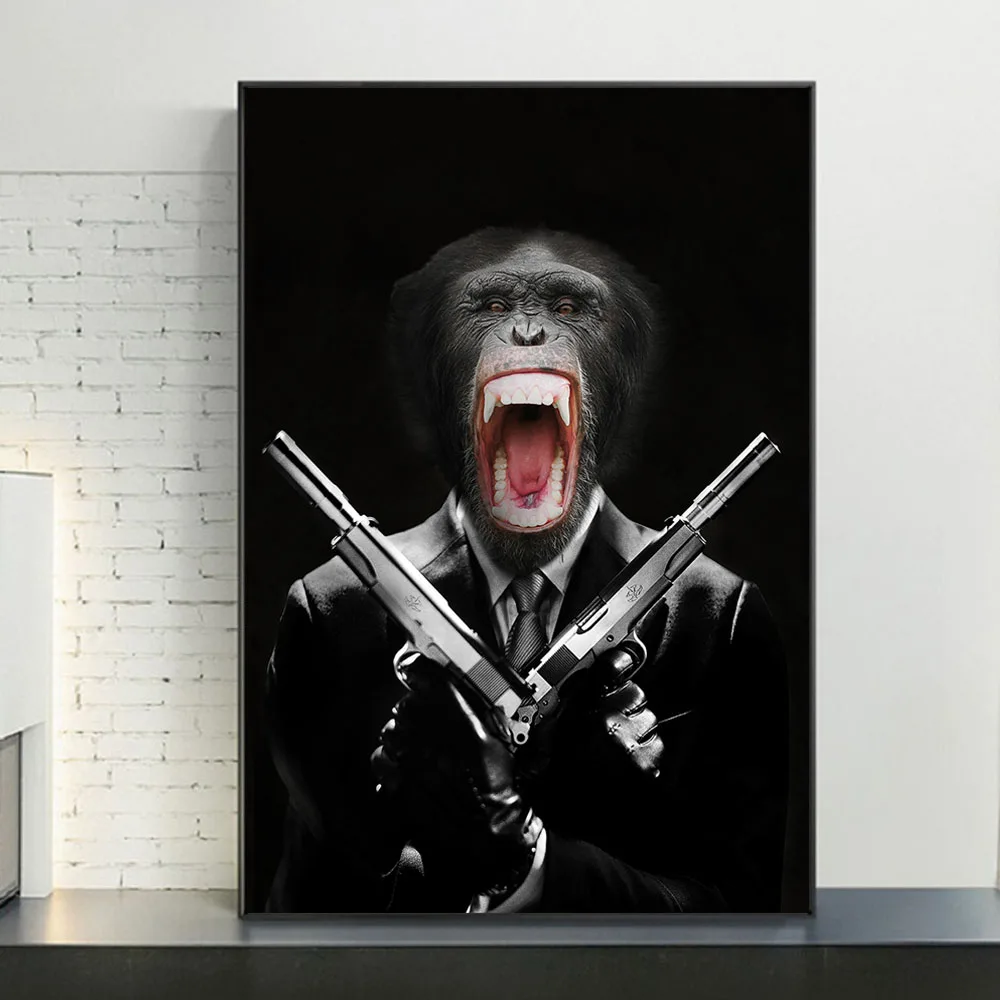 

Monkey Holding Guns Canvas Art Posters And Prints Monkey in a suit Canvas Paintings on the Wall Art Animals Pictures Home Decor