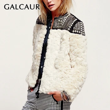 

GALCAUR Fleece Rivet Coat For Women Faux Fur Patchwork Long Sleeve Thick Cardigan Female 2020 Winter Harajuku New Clothing