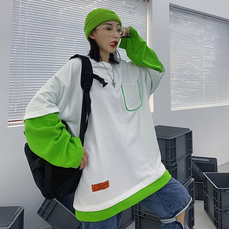 

Men's Sweatshirt 2019 New Color Matching Round Collar Couple Jacket Loose Plus Velvet Sweatshirt Youth Fashion Trend Men's Wear