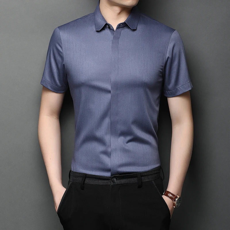 

Silk Mens Shirts Large Sizes Office Dresses Summer Casual Shirts For Men Big White Blouse Green Elegant Grey Fashionable Clothes