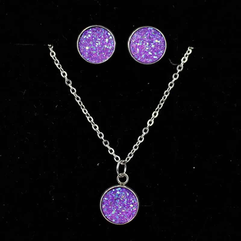 12 мм серьги-гвоздики Druzy Drusy, ожерелье, ювелирный набор, ожерелье-воротник из смолы для женщин, девушек, ювелирное изделие, подарок