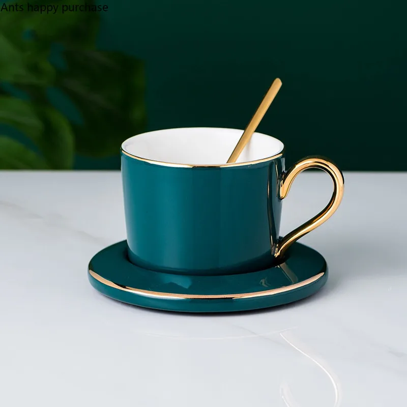 Темно-зеленая кофейная чашка и блюдце набор бытовой керамический поднос металлическая полка Европейский послеобеденный чайный набор стакан с ложкой