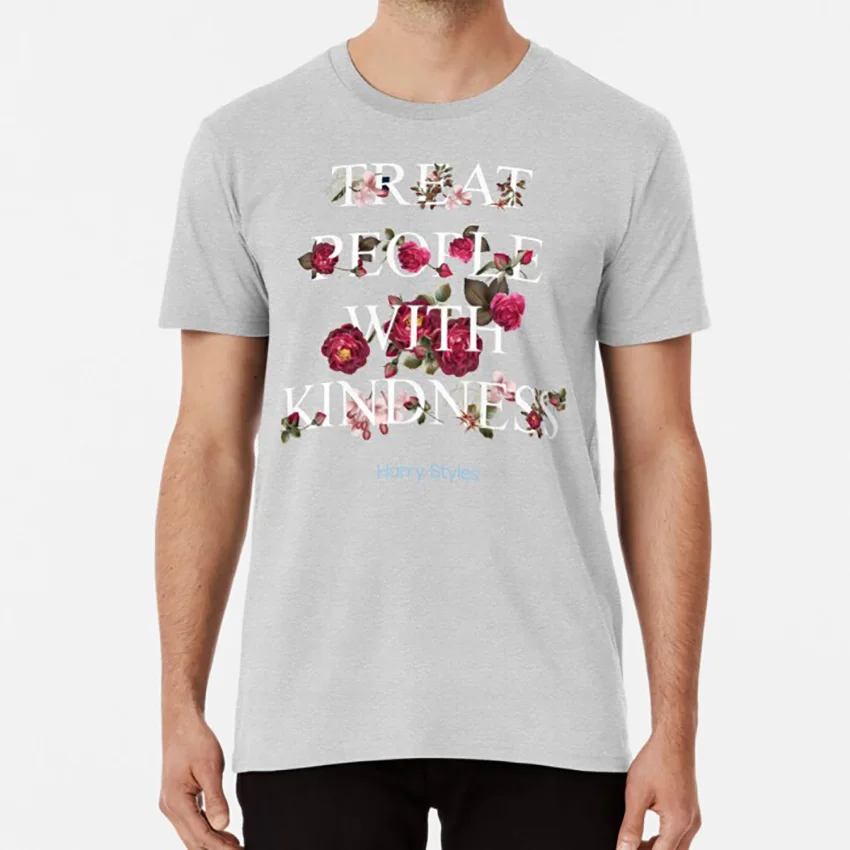Побалуйте людей добротой-футболка Harry Styles Побалуйте людей добротой tpwk one direction 1d flowers Типографика - Цвет: Серый
