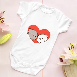 Vêtements pour nouveau né fille, barboteuse à manches courtes, imprimé de chats Kawaii, tenues blanches, ensemble pyjama d'été pour la maison, 2022 