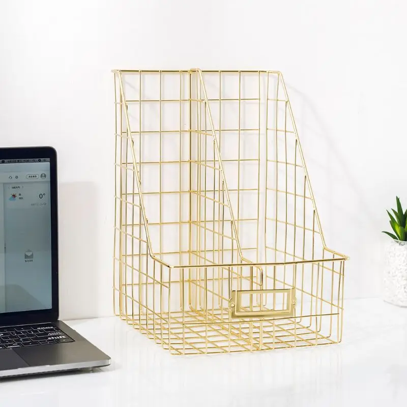 

Nordic Iron Double Grid File Holder Desk Shelf Magazine Book Storage Organizer