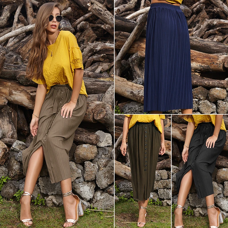 

woman skirts Waist high waist pleated skirt for women summer new style temperament thin patchwork irregular A-line skirt