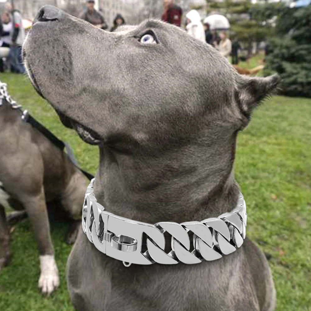 Stainless Steel Dog Chian Collar Strong Pet Slip Choke Collar Rhinestone Dog Slip Collars for Medium Large Dogs Pitbull