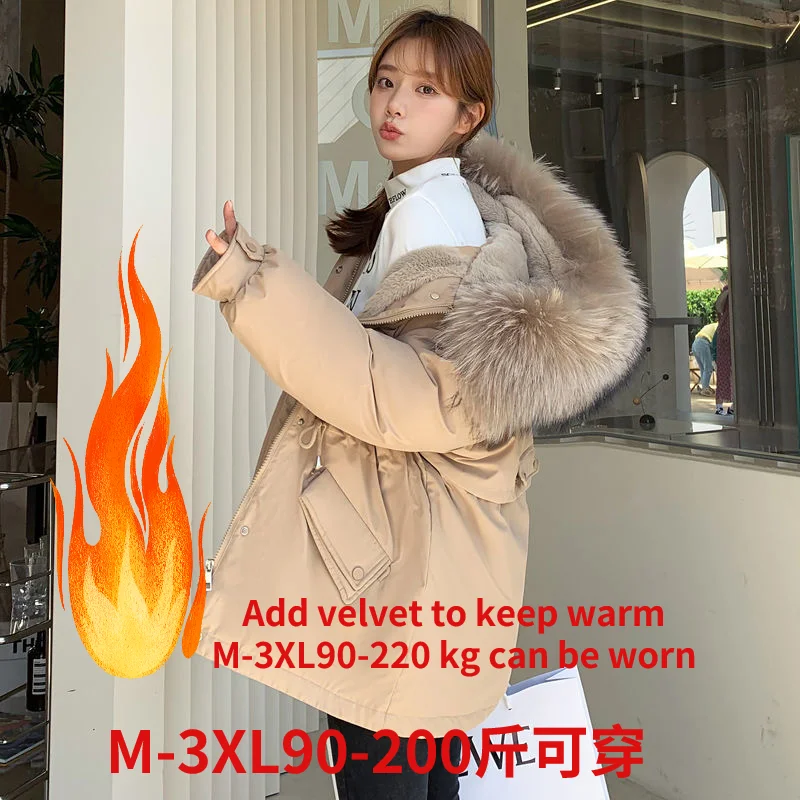 Plus size fox fur collar coat women's winter pregnant women plus velvet thick warm down cotton coat women's winter parka