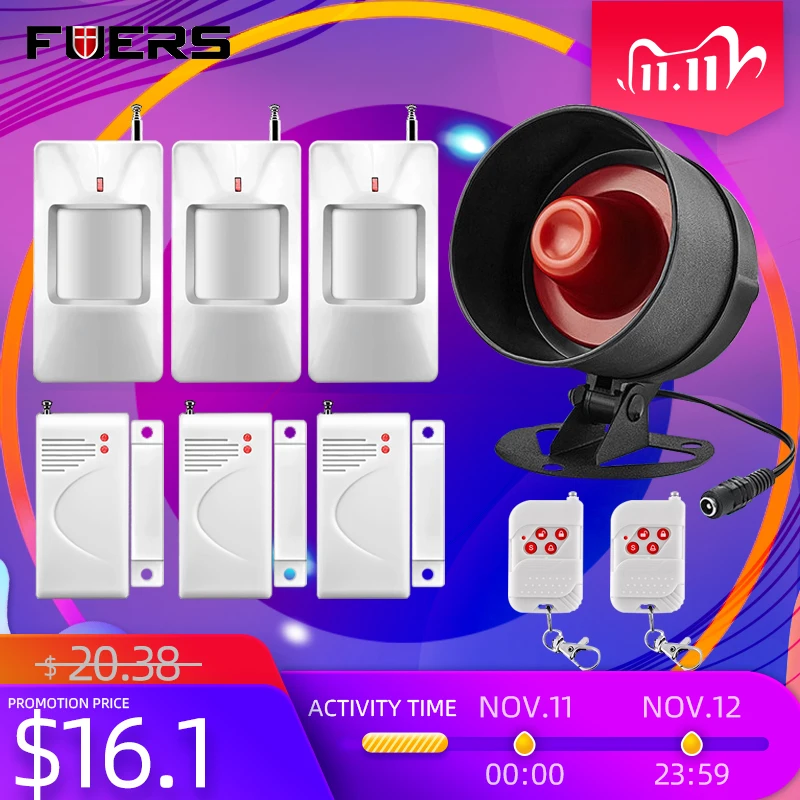 Сигнализация FUERS Беспроводная для дома сирена с громким звуком гаража 100 дБ