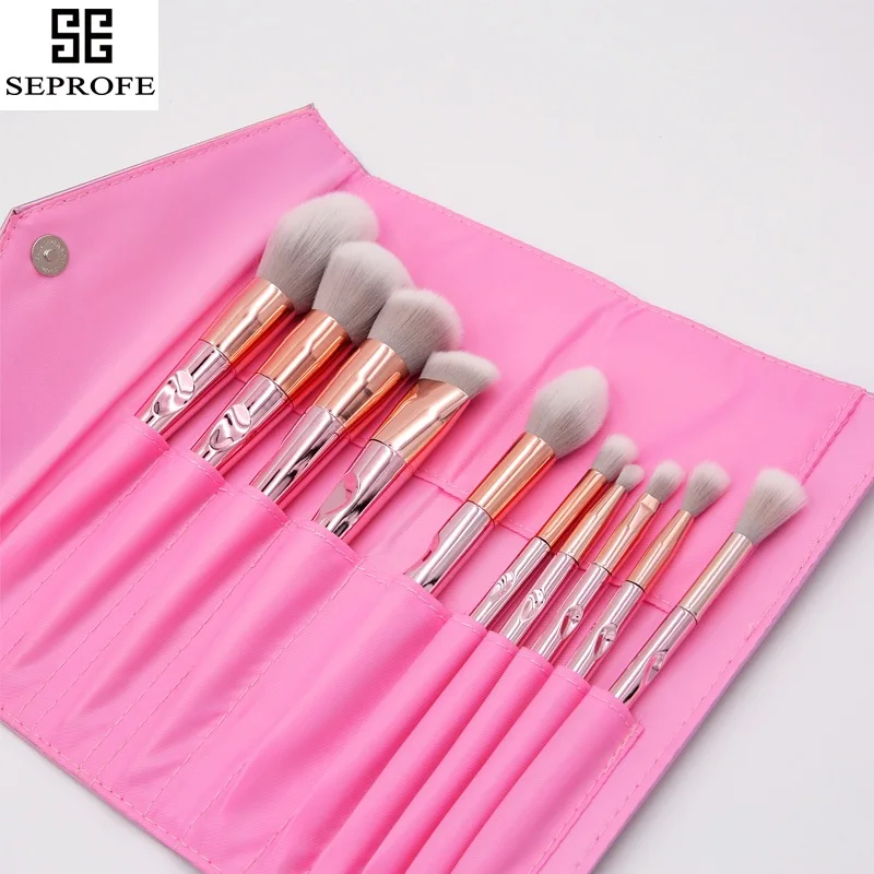 

New 10 pcs Rose Gold Makeup Brushes Foundation Powder Make Up Brush Eyeshadow Eyebrow Beauty Cosmetic Brush Kits+Pink PU Bag