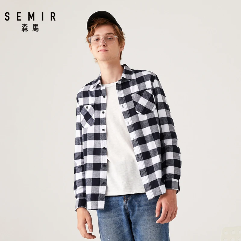 Semir фланелевая клетчатая рубашка для мужчин с длинным рукавом, мужская хлопковая утолщенная зимняя клетчатая рубашка в Корейском стиле